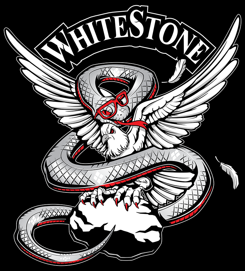 snake and dove lifting white stone