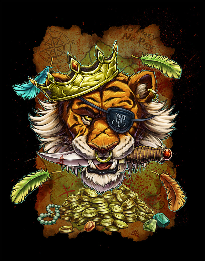 tiger pirate with treasure map